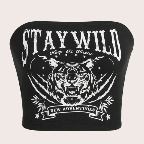 SHEIN Tops - SHEIN Black Tube Top with White Tiger Graphic